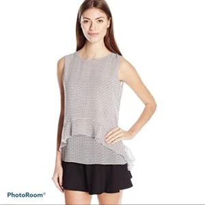 Ellen Tracy blouse top brown and white Sheer Flounce Overlay woman’s size Medium - Picture 1 of 7
