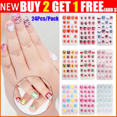 24Pcs Kids Fake Nails Makeup Beauty Manicure Tools False Nail For Girls Nail Art - Image 1 of 4