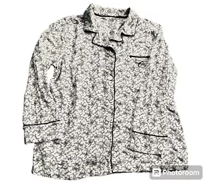 CHAPS Womens Pajama Set Top Large Pants Medium Black  White Cotton Blend Buttons - Picture 1 of 12