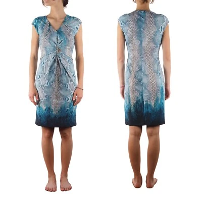 Vestido Roberto Cavalli Mujer Estampado Animal Piel de Serpiente de Reptil Azul Talla 42 S Pequeño Foto 1 de 4