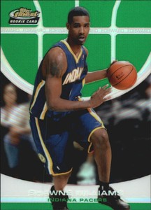 2005-06 Finest Refractors Green Pacers Basketball Card #156 Shawne Williams /129