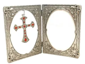 Verzierter Bilderrahmen mit kristallverziertem Kreuz - Bild 1 von 2