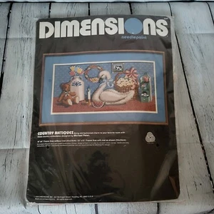 1988 Dimensions 2341 Country Antiques Duck Teddy Bear Needlepoint Kit New Sealed - Picture 1 of 7
