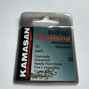 Kamasan B610 X Strong - Barbless Crystal - Spade End Hooks - Size 18 - Picture 1 of 2