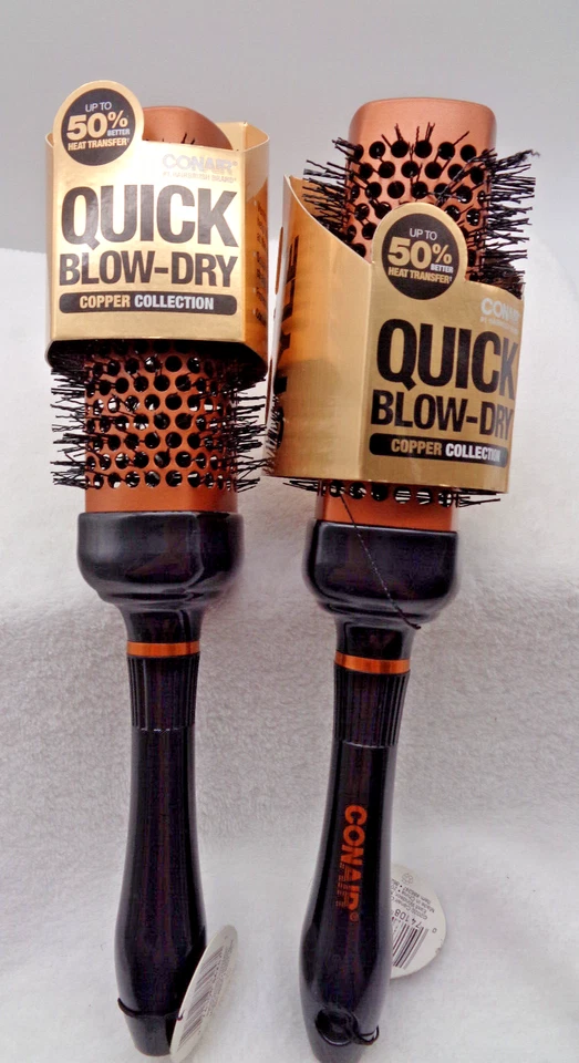 2x Conair Quick Blow Dry Pro Round Hair Brush Copper Collection