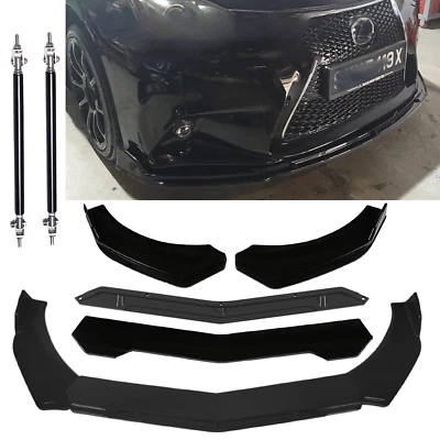 Front Bumper Lip Splitter Spoiler + Strut Rods Glossy Black For Lexus RX350 - Image 1 of 4