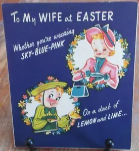 Tarjeta de Pascua vintage 1952 Rust Craft para esposa emergente mujer sentada en arco iris - Imagen 1 de 7