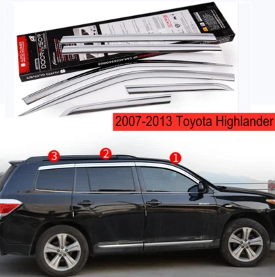 Para Toyota Highlander 2008-2013 cromo ventana visera ventilación cortinas sol lluvia protector Foto 1 de 4