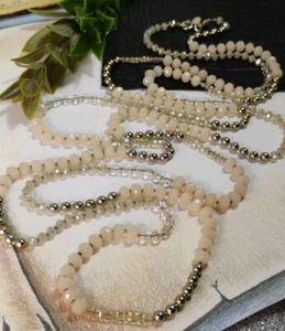 Ann Taylor 59" LOFT Long Beaded Necklace Featuring Pink, Silver, Clear Beads! - Picture 1 of 9
