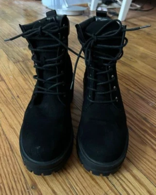 Botas de combate Forever 21 para mujer negras de gamuza con cordones suela acolchada al tobillo talla 5,5 Foto 1 de 4