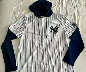 NY YANKEES JERSEY HOODIE SHIRT SGA XL LONG SLEEVE PINSTRIPES 9/13/2024 - Picture 1 of 8