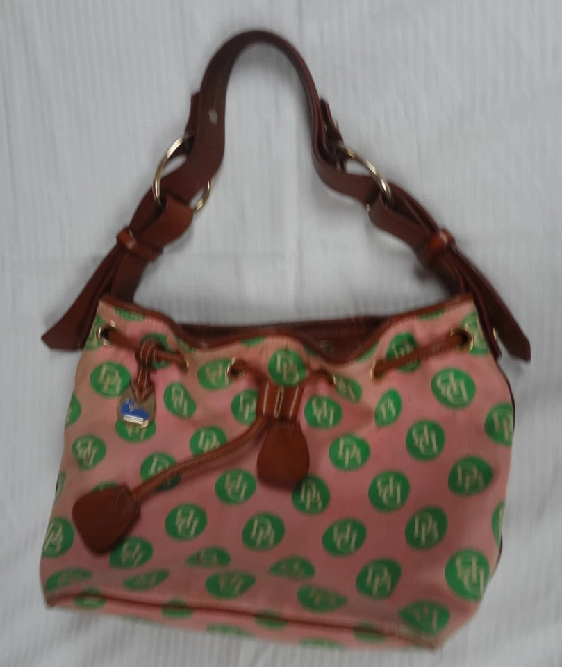 VINTAGE DOONEY & BOURKE Y2K PINK GREEN POLKA DOT SIGNATURE SERIES LRG HOBO TOTE - Image 1 of 4