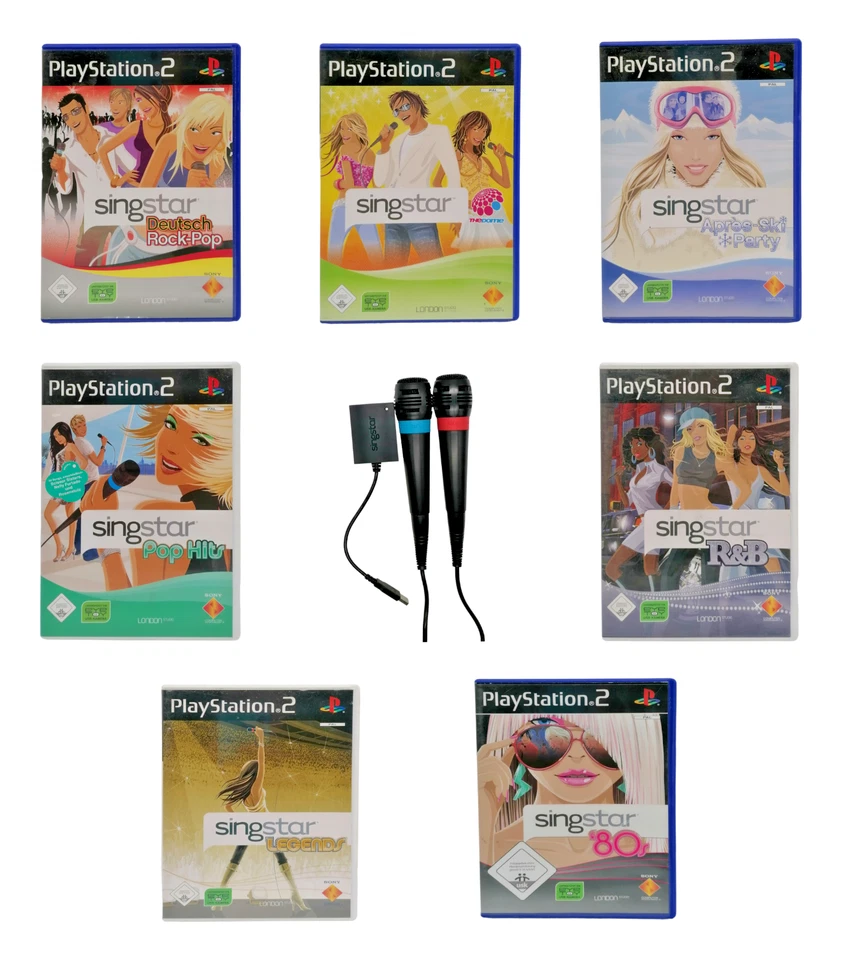 PS2 SingStar Mikrofone Karaoke Spiele Auswahl 80s Abba Schlager Queen Party Sony - Bild 1 von 1