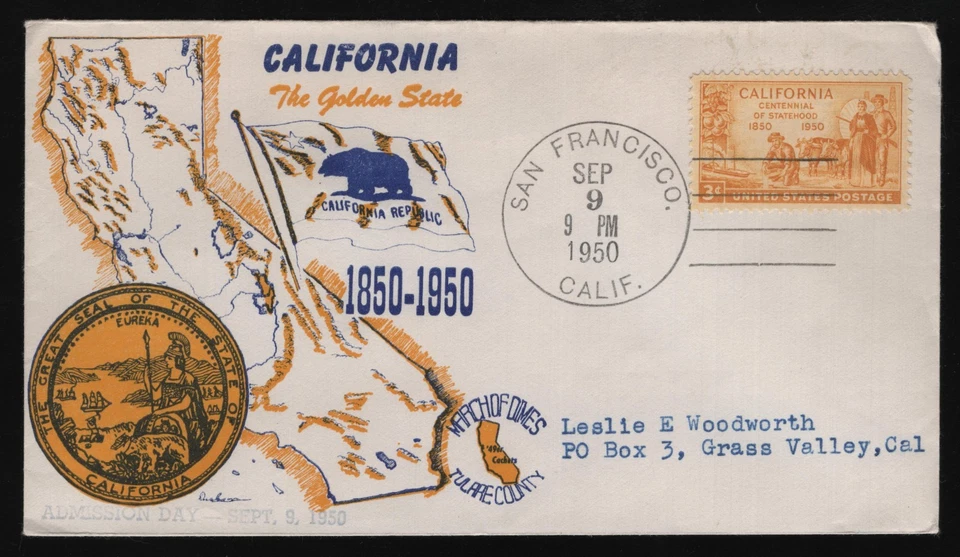 #997 3c California Statehood, '49er Cachet H/C FDC **ANY 5=FREE SHIPPING** - Image 1 of 1