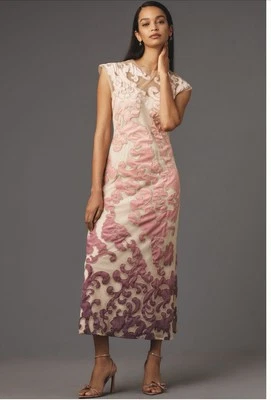 Anthropologie Let Me Be Midi Slip Dress Women Sheer Ombré Preppy Retro Small NWT - Image 1 of 4