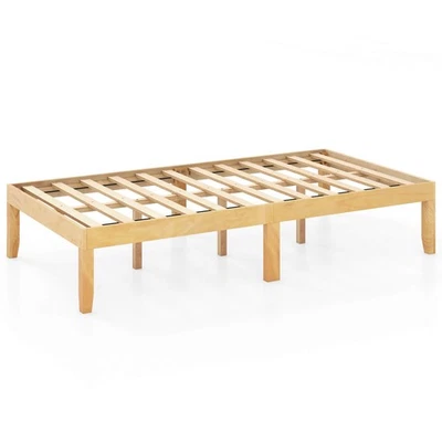 Marco de cama con plataforma de madera de tamaño doble de 14" con patas de madera de goma para almacenamiento debajo de la cama Foto 1 de 4
