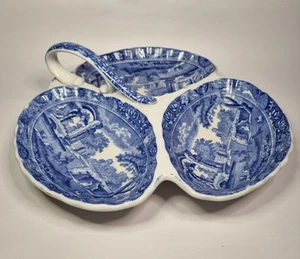 Antique Copeland Spode Italian Blue & White Hors d'oeuvre dish 3 bowls & handle - Picture 1 of 12
