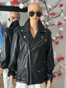 Mens Javket PU Leather Jacket Motorcycle Black Forever 21 Biker Jacket Size L - Picture 1 of 6