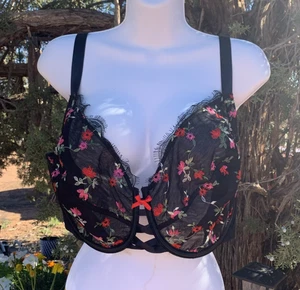 Reggiseno donna trasparente con ferretto floreale nero e rosso Cacique taglia 44G - Foto 1 di 7