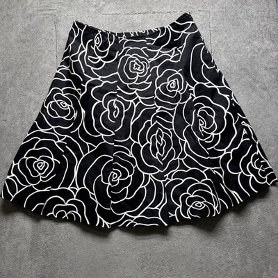 Oscar de la Renta Black White Floral A-Line Skirt Women’s 12 Garden Party - Image 1 of 4
