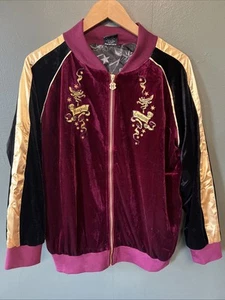 Harry Potter Jacket Womens XL Red Velvet Velour Bomber Jacket Hogwarts Wizard - Picture 1 of 5