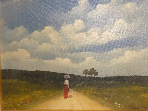 8 x 10 Antonio Falco Woman in Red Dress Landscape Oil Painting - Picture 1 of 7