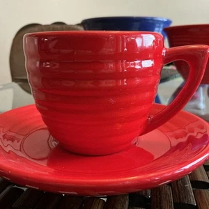Bauer 2000 Pottery Coffee Tea Red Cup Mug And Saucer ~ Vintage Ceramic Cup - Picture 1 of 7