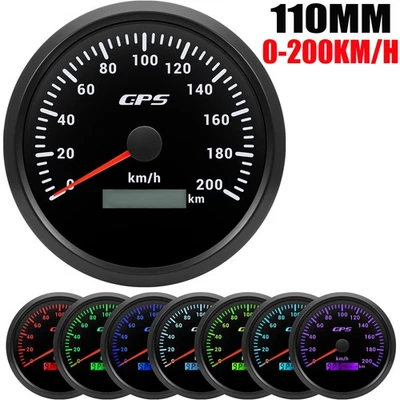 110MM GPS Speedometer 0-200km/h Gauge Black for Motorcycles Boat Car Waterproof - Image 1 of 4