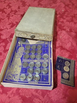Antique MOP Buttons Original Card & Box French Victorian Shell NOS - Image 1 of 4