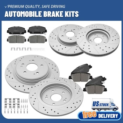 Front & Rear Drilled Brake Rotors Ceramic Pads Kit for Honda CR-V 2017-2022 2023 - Image 1 of 4