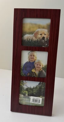 Vintage Burnes Of Boston Collage Wood Picture Frame 3 Triple Photos 3.5x3.5 - Image 1 of 4