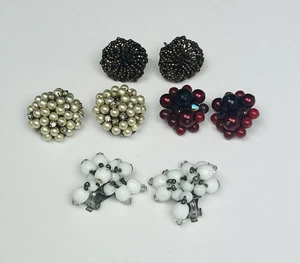 Lot of 4 prs of beaded clip & screw back earrings Beaded and Cluster - Picture 1 of 14