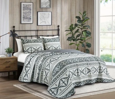 Remy 3-Piece Southwestern Geometric Motif Quilt Set - Multicolor Gray White L... - Image 1 of 4