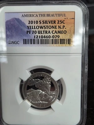 2010 S Silver Yellowstone NP Quarter Proof NGC PF70 UC ATB Label #1210460-079 - Image 1 of 4