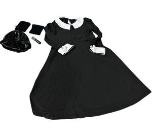 Wednesday Addams Kids 6-7 Years Old Costume Dress Wig Socks Lipstick - Picture 1 of 6