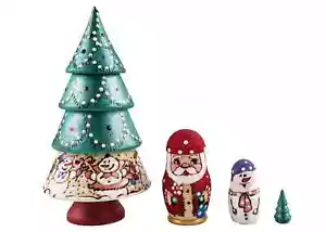 Woodburned Painted Christmas Tree Nesting Doll 4pc 6" 100% Natural Linden Wood - Picture 1 of 4