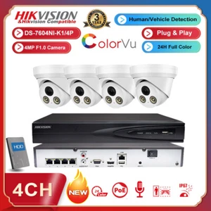 BEST Hikvision 4ch 4PoE CCTV System Kit ColorVu 4MP MIC IP Camera 4k 8MP NVR Lot - Picture 1 of 22