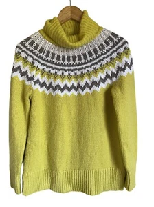 LOFT Size Small Yellow Fair Isle Turtleneck Sweater Wool Mohair Blend - Picture 1 of 6