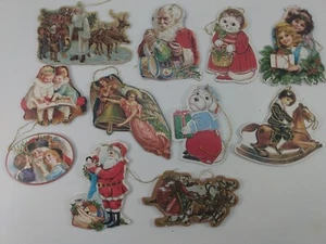 Vintage Die Cut Kitty Paper Ornamenti Natalizi Etichette Immagini Vittoriane Lotto 11 Legno Tiawan - Foto 1 di 18
