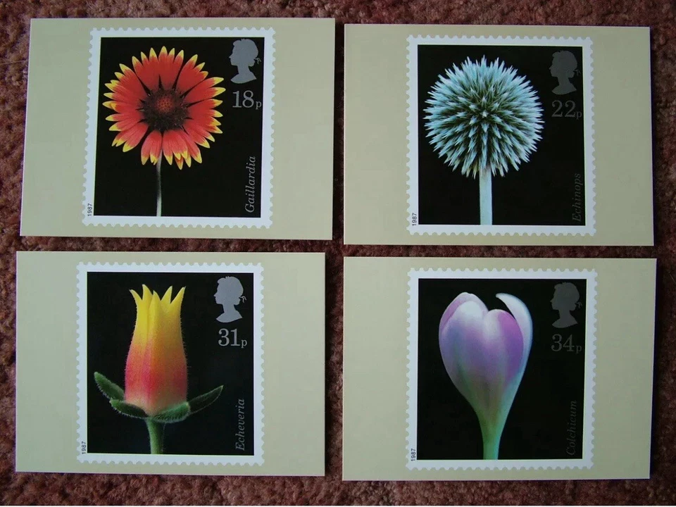 Juego de tarjetas estampillas PHQ Nº 99 flores, 1987. Juego de 4 cartas.  Como nuevo. Foto 1 de 1