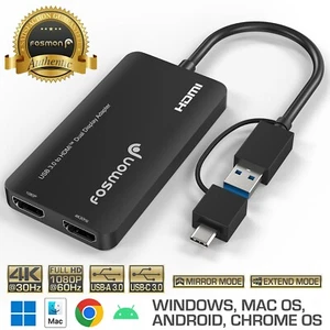 Adattatore cavo video USB 3.0 a 2 HDMI per PC laptop HDTV convertitore smartphone - Foto 1 di 6