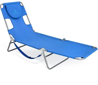 Ostrich Beach Lounge Chair, Folding & Reclining Outdoor Chaise Lounger, Blue - P - Image 1 of 4