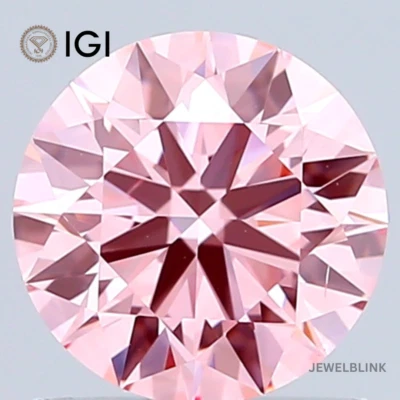IGI Certified 1 Carat Fancy Vivid Pink VS2 Round Cut CVD Lab Grown Diamond - Image 1 of 4