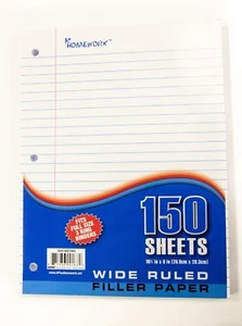 24 Packs of Loose Leaf Paper - 150 Sheets Wide Ruled - 10.5" x 8" - Picture 1 of 2