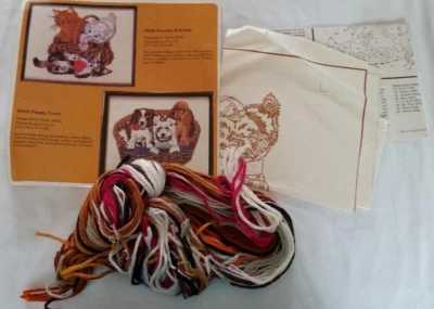 The Creative Circle #0539 PLAYFUL KITTENS Crewel Needlework Kit Vintage 1983 - Image 1 of 2