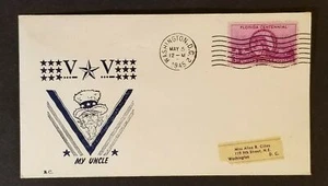 1945 Washington DC Uncle Sam Within Letter V Color Patriotic Cover - Picture 1 of 2