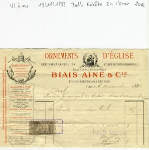 Paris VI ème 74 Rue Bonaparte - Belle Entête Religion Marquise de Nicholaï 1892 - Bild 1 von 1