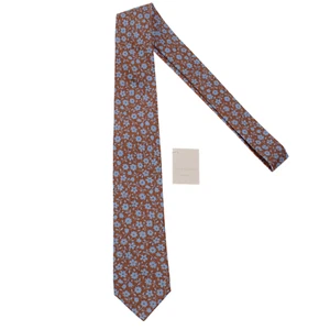 Paolo Albizzati NWT Neck Tie in Brown with Light Blue Floral Pattern Silk/Cotton - Picture 1 of 10