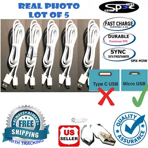 5-Pack Fast Charging Cable Cord For MICRO USB ONLY Samsung Android Cell Phone - Picture 1 of 4