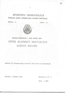 INTER BRATISLAVA V AVENIR BEGGEN ~ UEFA CUP 1ST ROUND ~ 3 OCTOBER 1990 - Picture 1 of 1